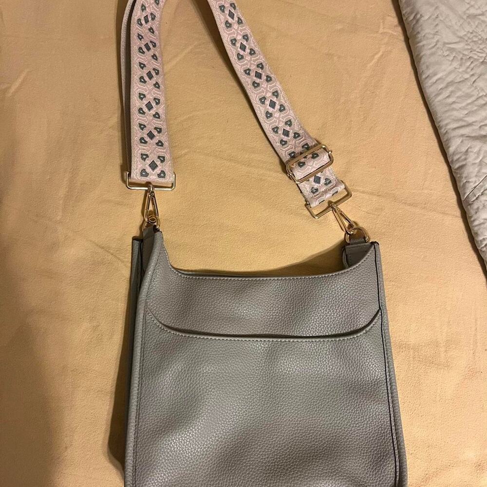 Grey Leather Customizable Crossbody